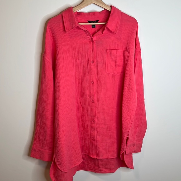 RACHEL ROY | Pink Waffle Style Soft Button Up Tunic - Picture 2 of 9